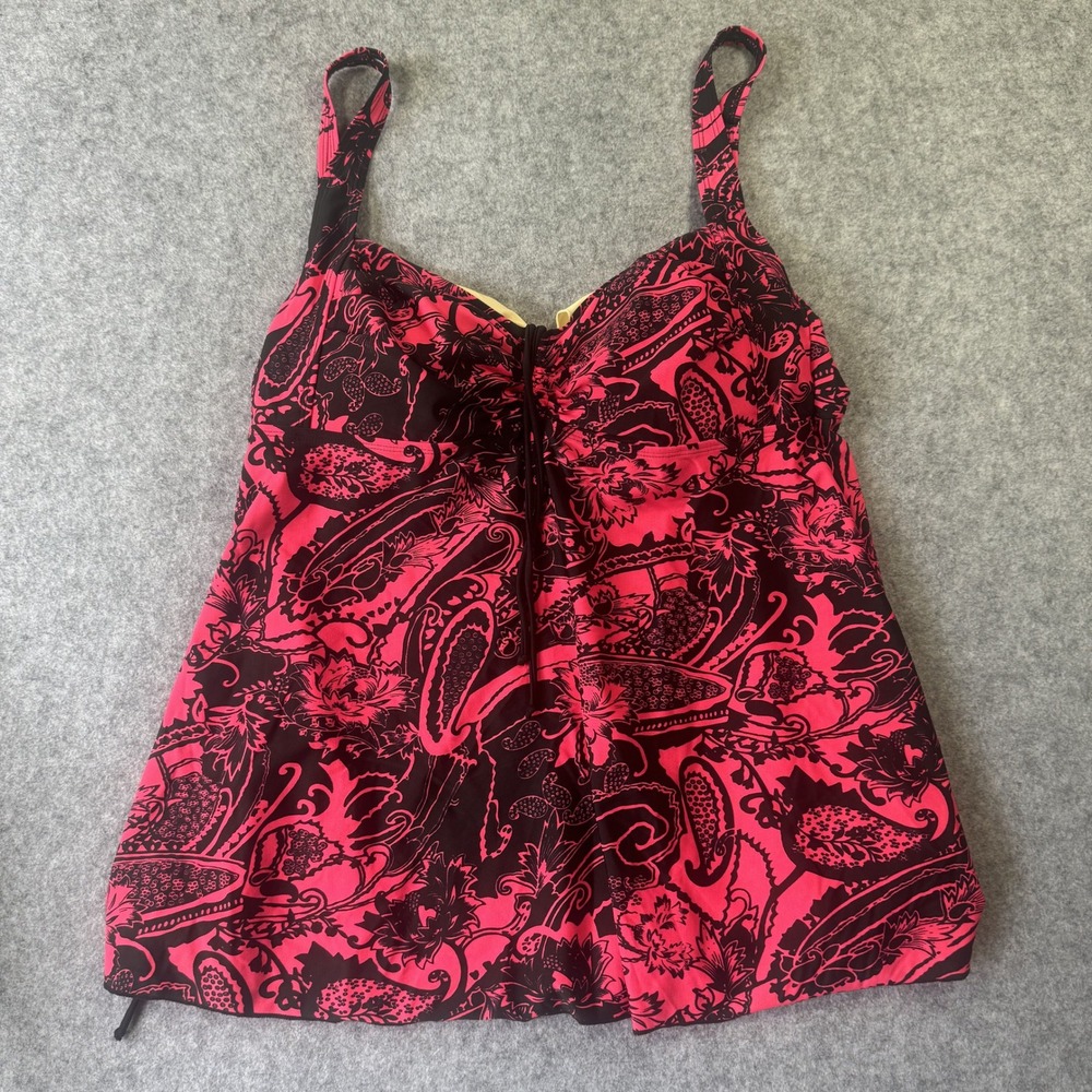 Septangle Paisley Tankini Top 18 Pink Black Nylon Spandex Blend